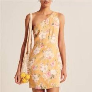 ABERCROMBIE & FITCH  One Shoulder Linen Blend Mini Dress size medium floral